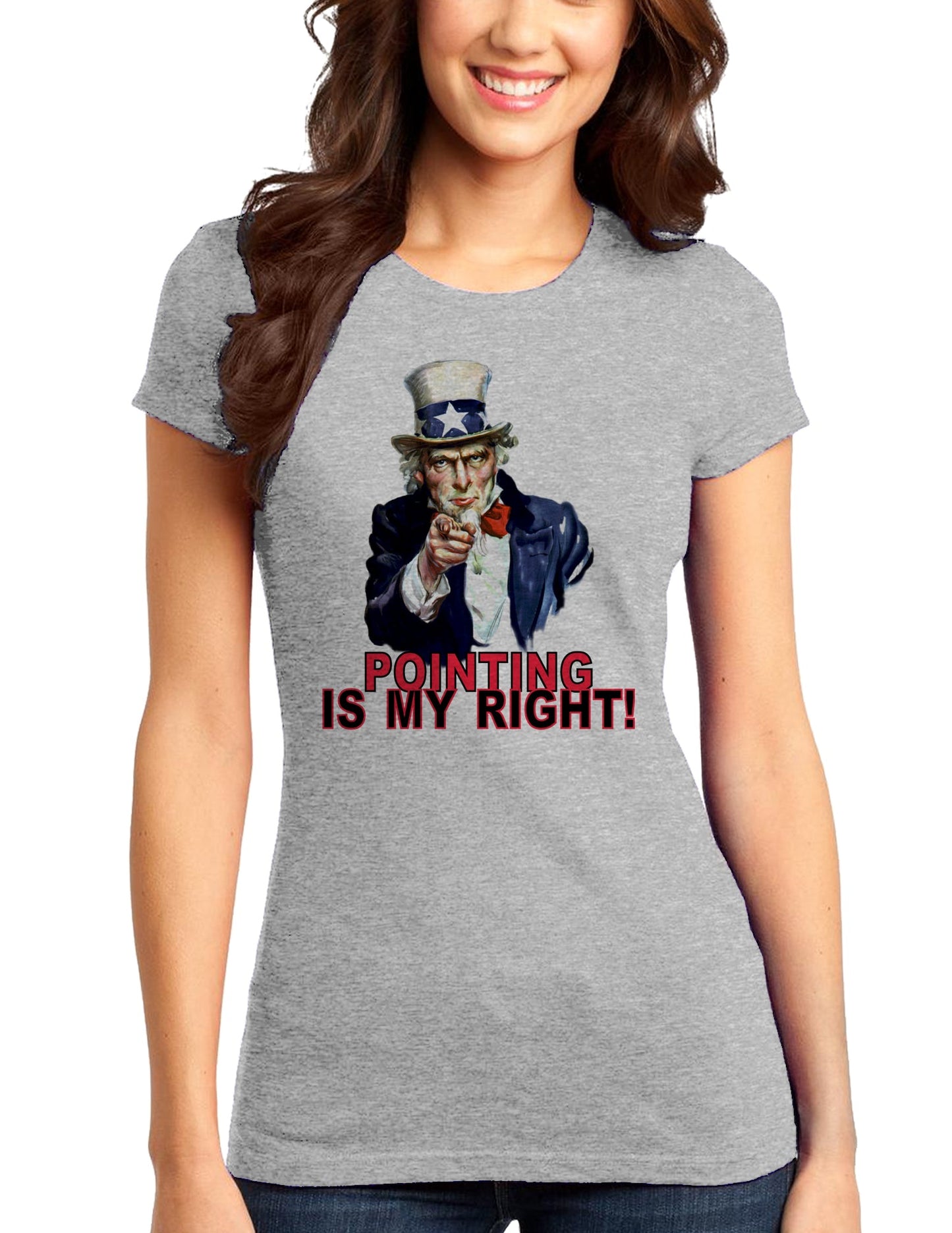 Uncle Sam Pointing is my Right Juniors T-Shirt-Womens Juniors T-Shirt-TooLoud-Heather-Gray-Small-Davson Sales
