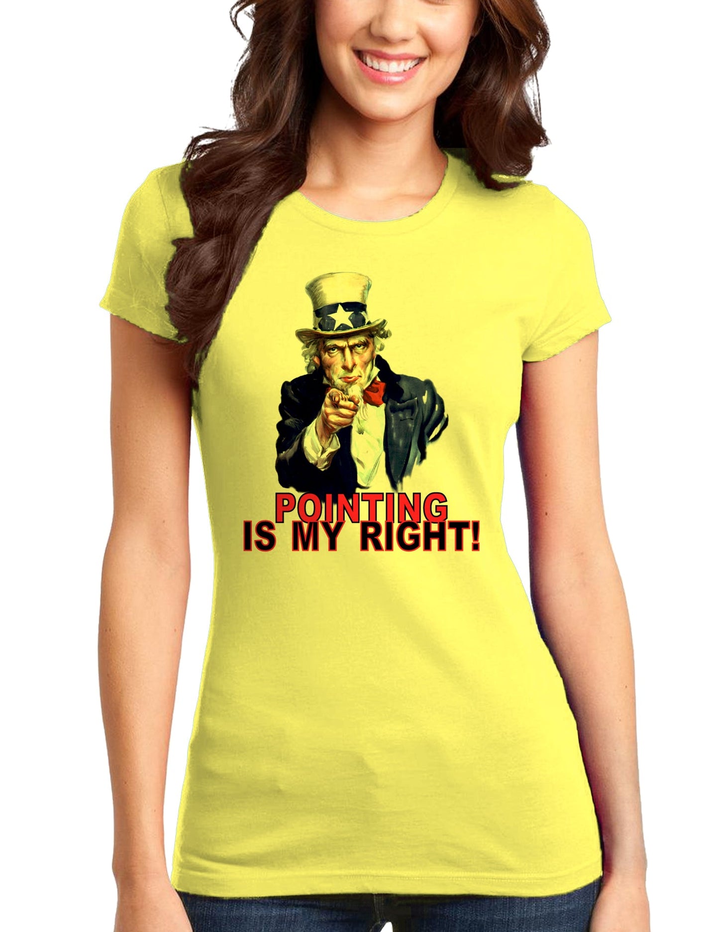 Uncle Sam Pointing is my Right Juniors T-Shirt-Womens Juniors T-Shirt-TooLoud-Yellow-Small-Davson Sales