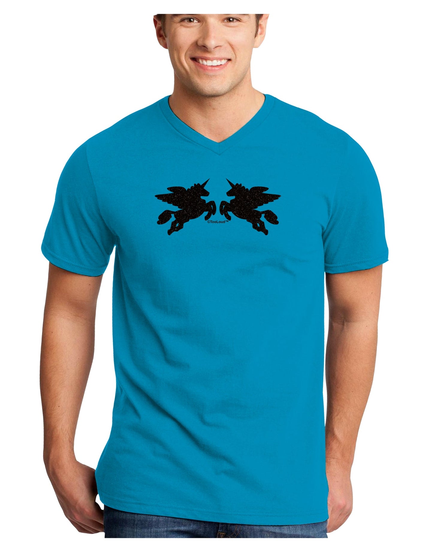 Unicorn Pegasus Black Glitter Adult Dark V-Neck T-Shirt by TooLoud-Mens V-Neck T-Shirt-TooLoud-Turquoise-Small-Davson Sales