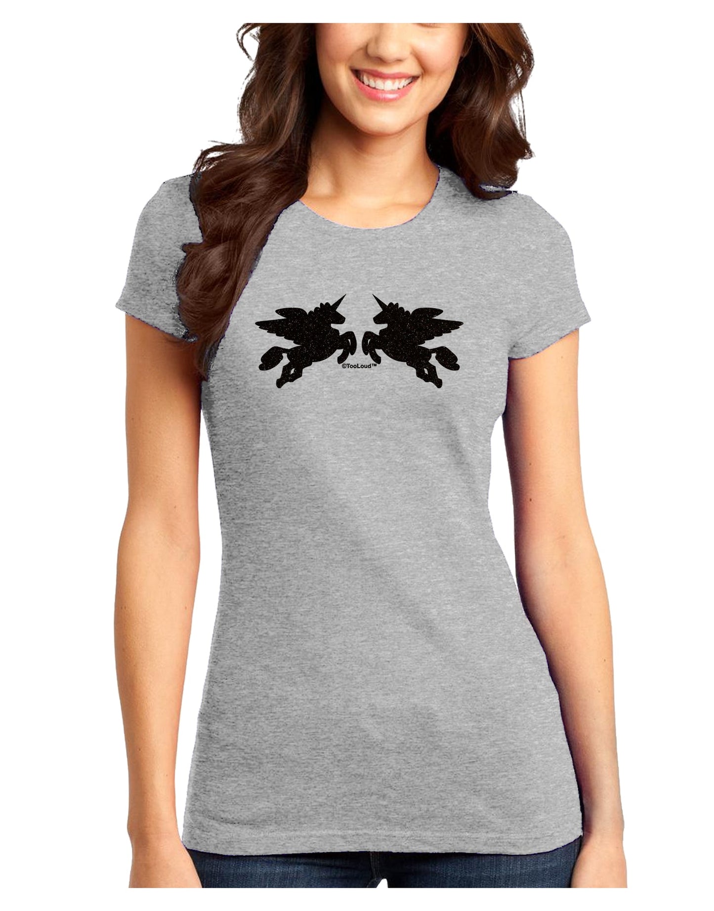 Unicorn Pegasus Black Glitter Juniors T-Shirt by TooLoud-Womens Juniors T-Shirt-TooLoud-Ash-Gray-Juniors Fitted X-Small-Davson Sales