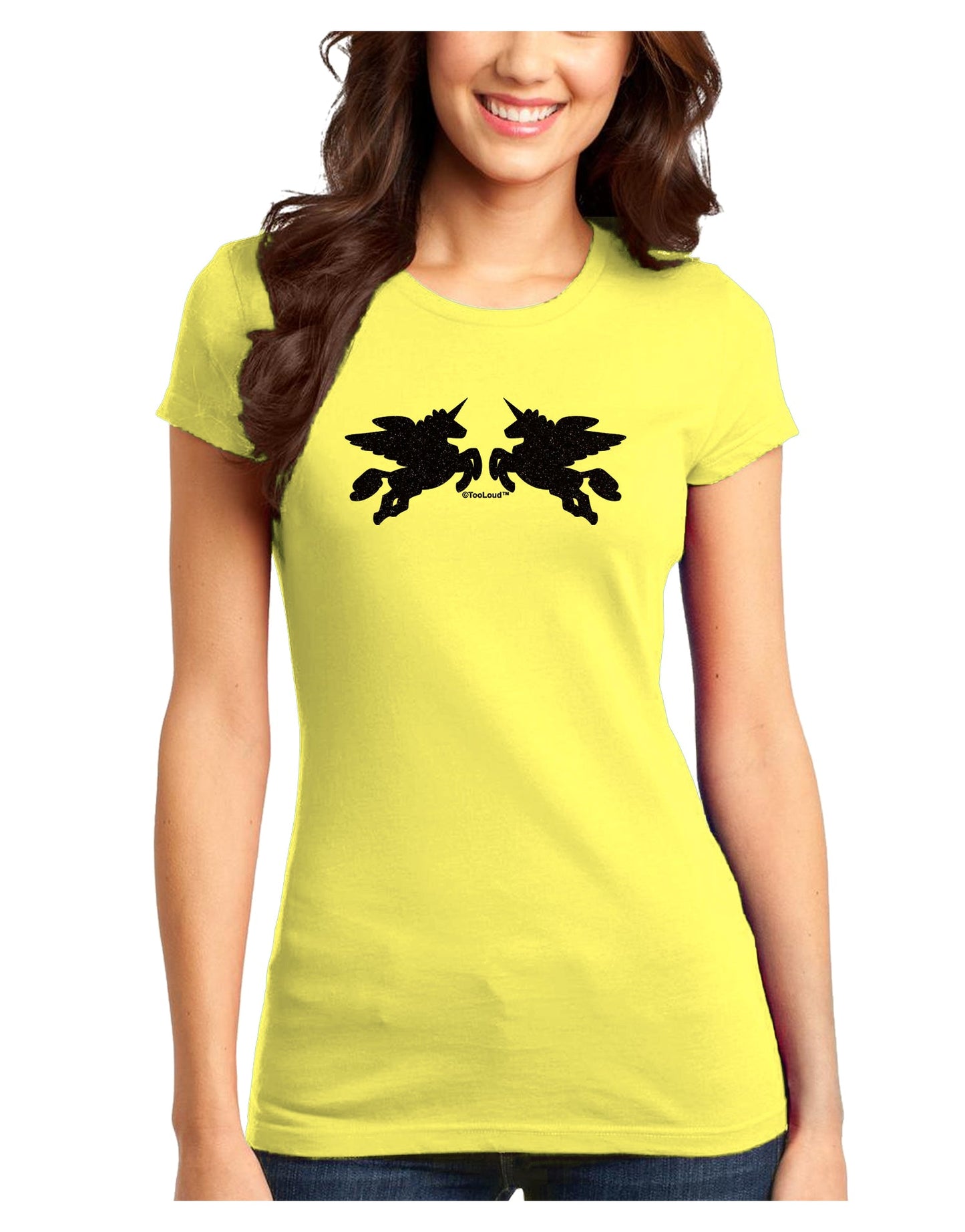 Unicorn Pegasus Black Glitter Juniors T-Shirt by TooLoud-Womens Juniors T-Shirt-TooLoud-Yellow-Juniors Fitted X-Small-Davson Sales