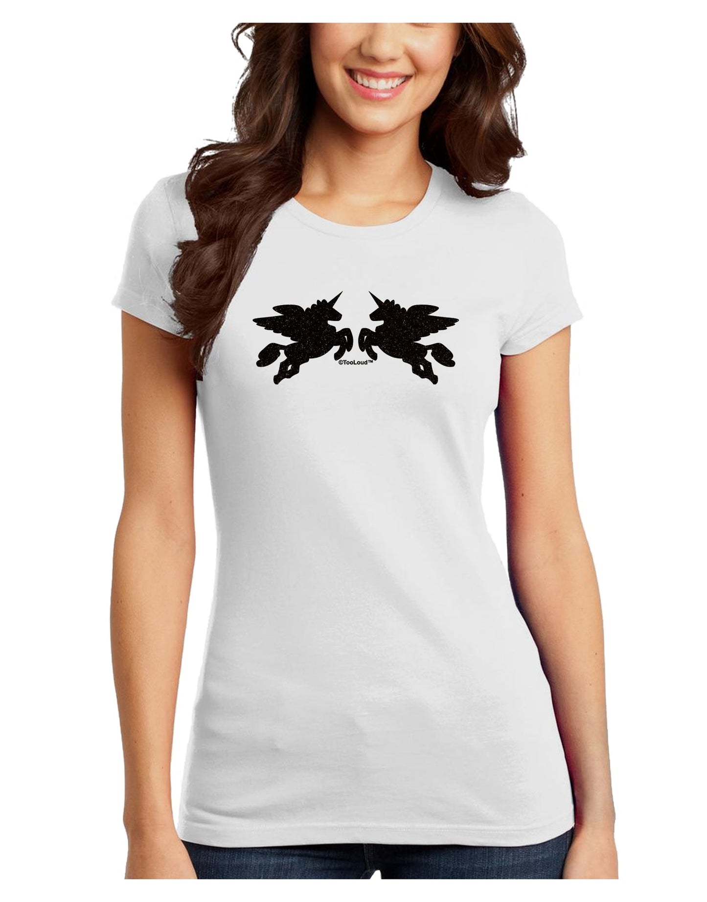 Unicorn Pegasus Black Glitter Juniors T-Shirt by TooLoud-Womens Juniors T-Shirt-TooLoud-White-Juniors Fitted X-Small-Davson Sales