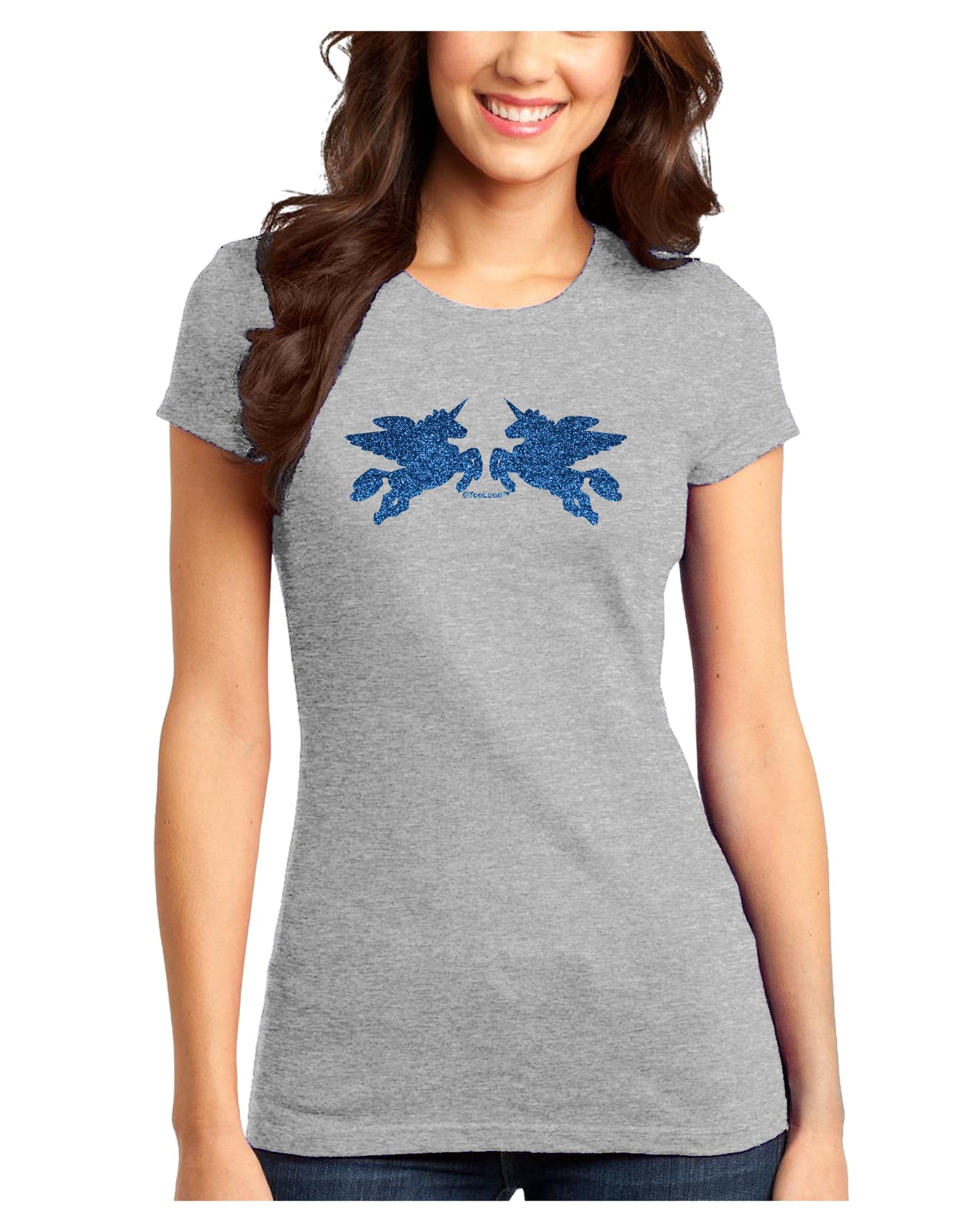 Unicorn Pegasus Blue Glitter Juniors T-Shirt by TooLoud-Womens Juniors T-Shirt-TooLoud-Ash-Gray-Juniors Fitted X-Small-Davson Sales