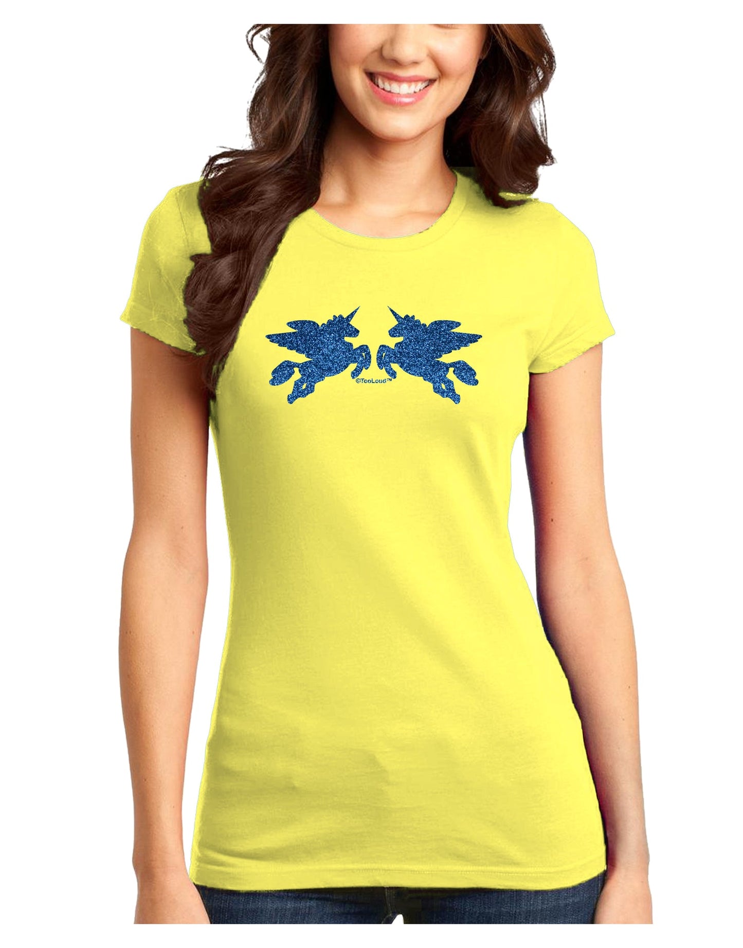 Unicorn Pegasus Blue Glitter Juniors T-Shirt by TooLoud-Womens Juniors T-Shirt-TooLoud-Yellow-Juniors Fitted X-Small-Davson Sales