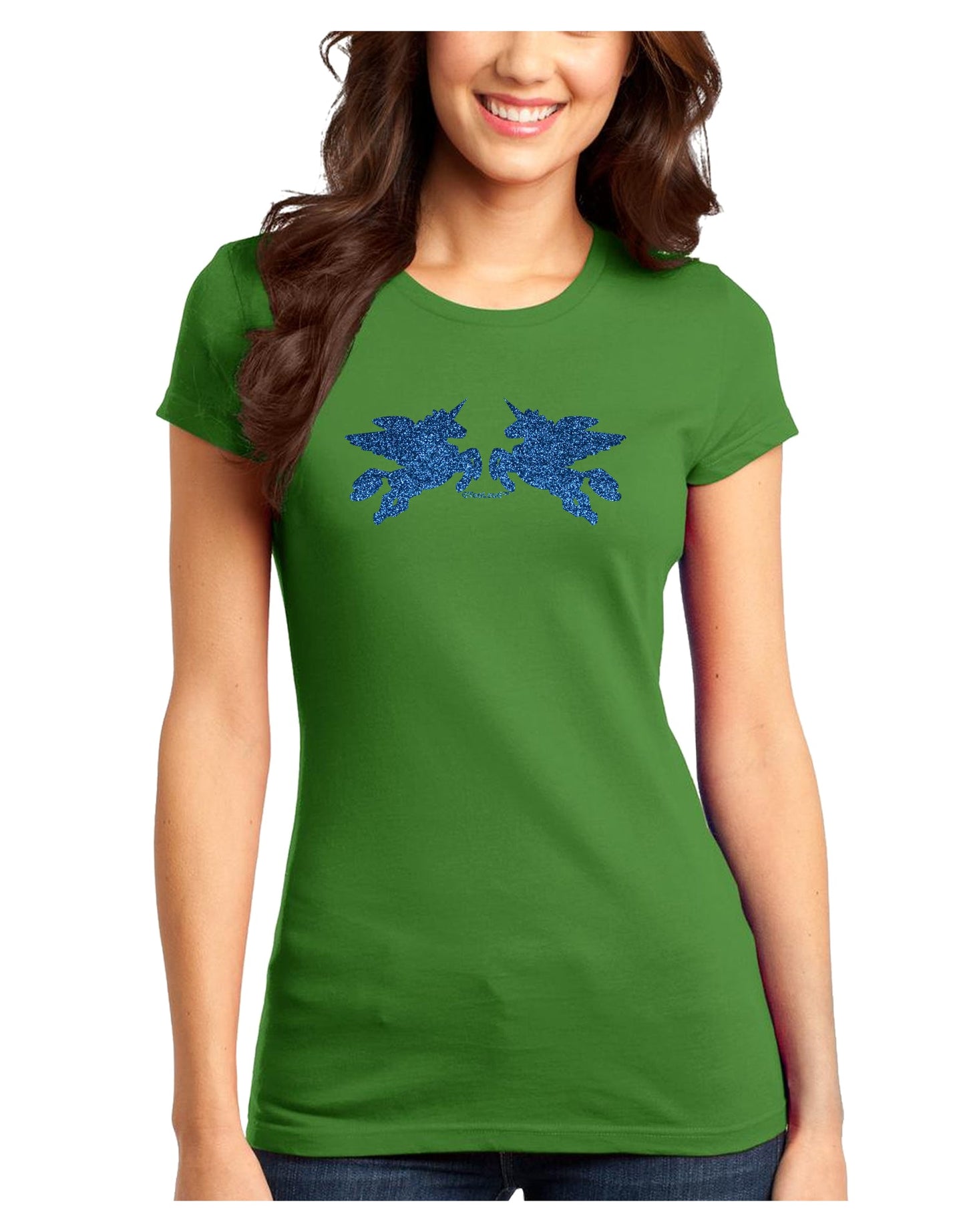 Unicorn Pegasus Blue Glitter Juniors T-Shirt by TooLoud-Womens Juniors T-Shirt-TooLoud-Kiwi-Green-Juniors Fitted X-Small-Davson Sales