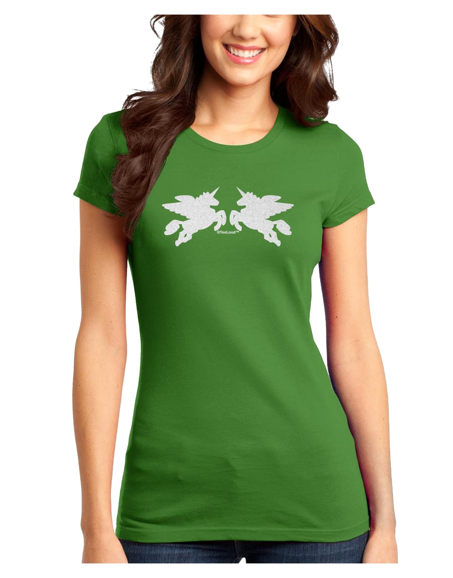 Unicorn Pegasus White Glitter Juniors T-Shirt by TooLoud-Womens Juniors T-Shirt-TooLoud-Kiwi-Green-Juniors Fitted X-Small-Davson Sales