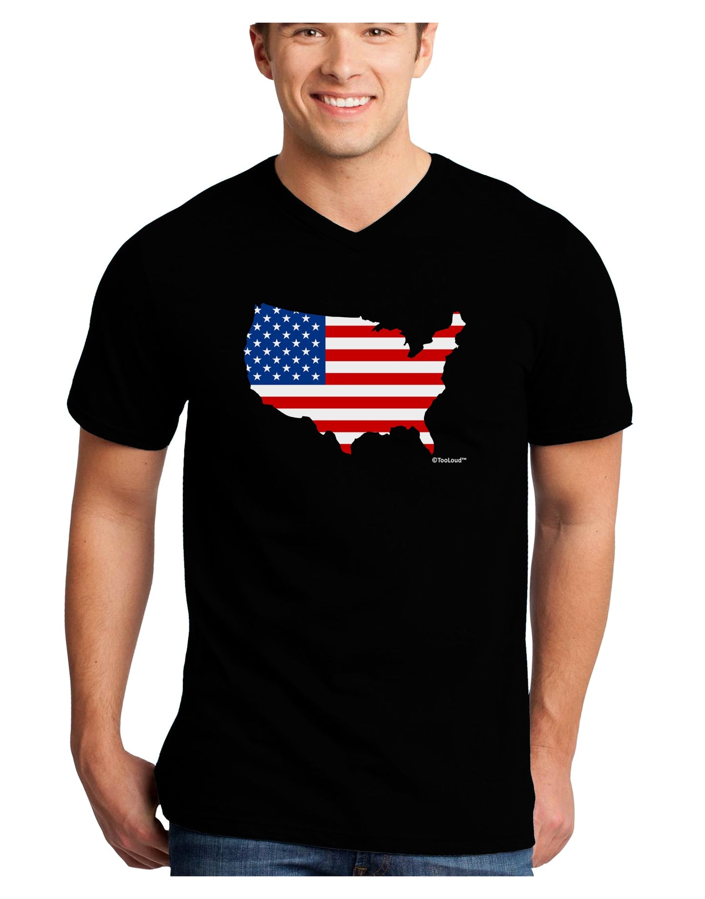United States Cutout - American Flag Design Adult Dark V-Neck T-Shirt by TooLoud-Mens V-Neck T-Shirt-TooLoud-Black-Small-Davson Sales