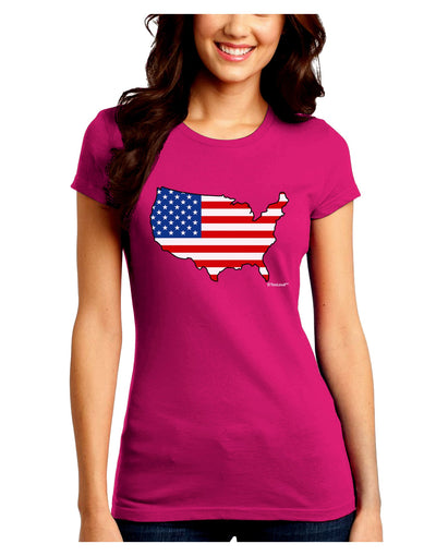 United States Cutout - American Flag Design Juniors Crew Dark T-Shirt by TooLoud-T-Shirts Juniors Tops-TooLoud-Hot-Pink-Juniors Fitted Small-Davson Sales