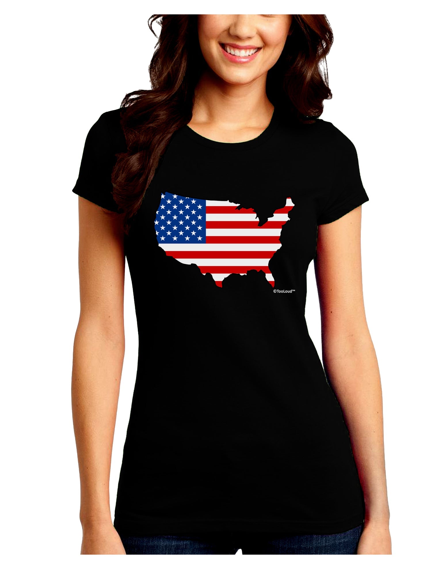 United States Cutout - American Flag Design Juniors Crew Dark T-Shirt by TooLoud-T-Shirts Juniors Tops-TooLoud-Black-Juniors Fitted Small-Davson Sales