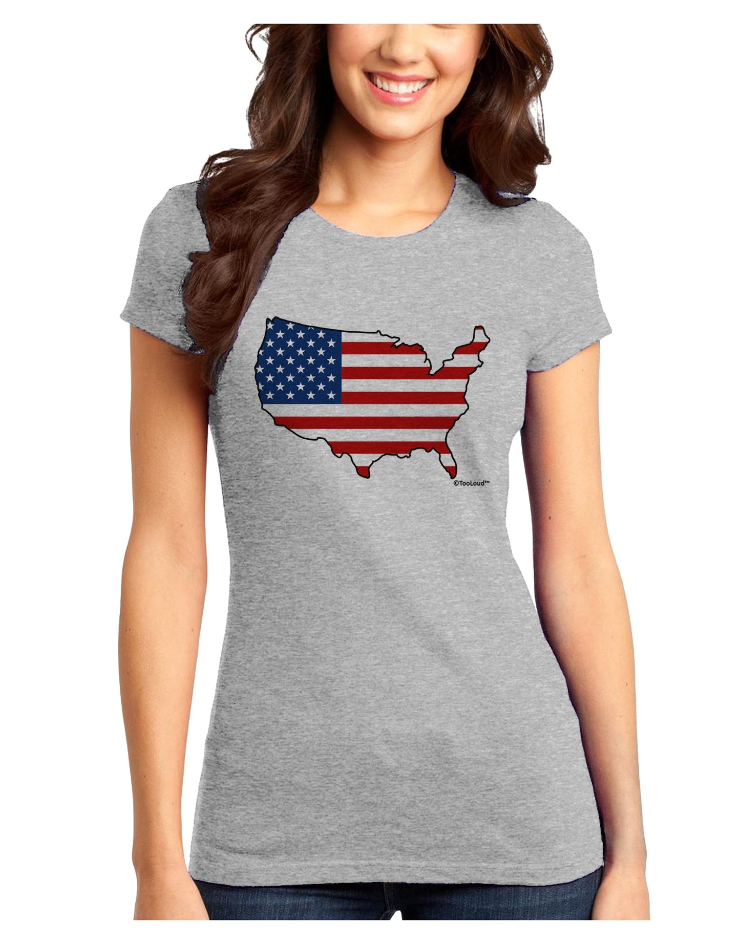 United States Cutout - American Flag Design Juniors T-Shirt by TooLoud-Womens Juniors T-Shirt-TooLoud-Ash-Gray-Juniors Fitted X-Small-Davson Sales