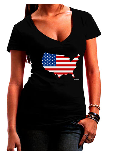 United States Cutout - American Flag Design Juniors V-Neck Dark T-Shirt by TooLoud-Womens V-Neck T-Shirts-TooLoud-Black-Juniors Fitted Small-Davson Sales