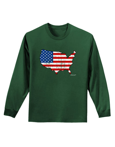 United States Cutout - American Flag Distressed Adult Long Sleeve Dark T-Shirt by TooLoud-TooLoud-Dark-Green-Small-Davson Sales