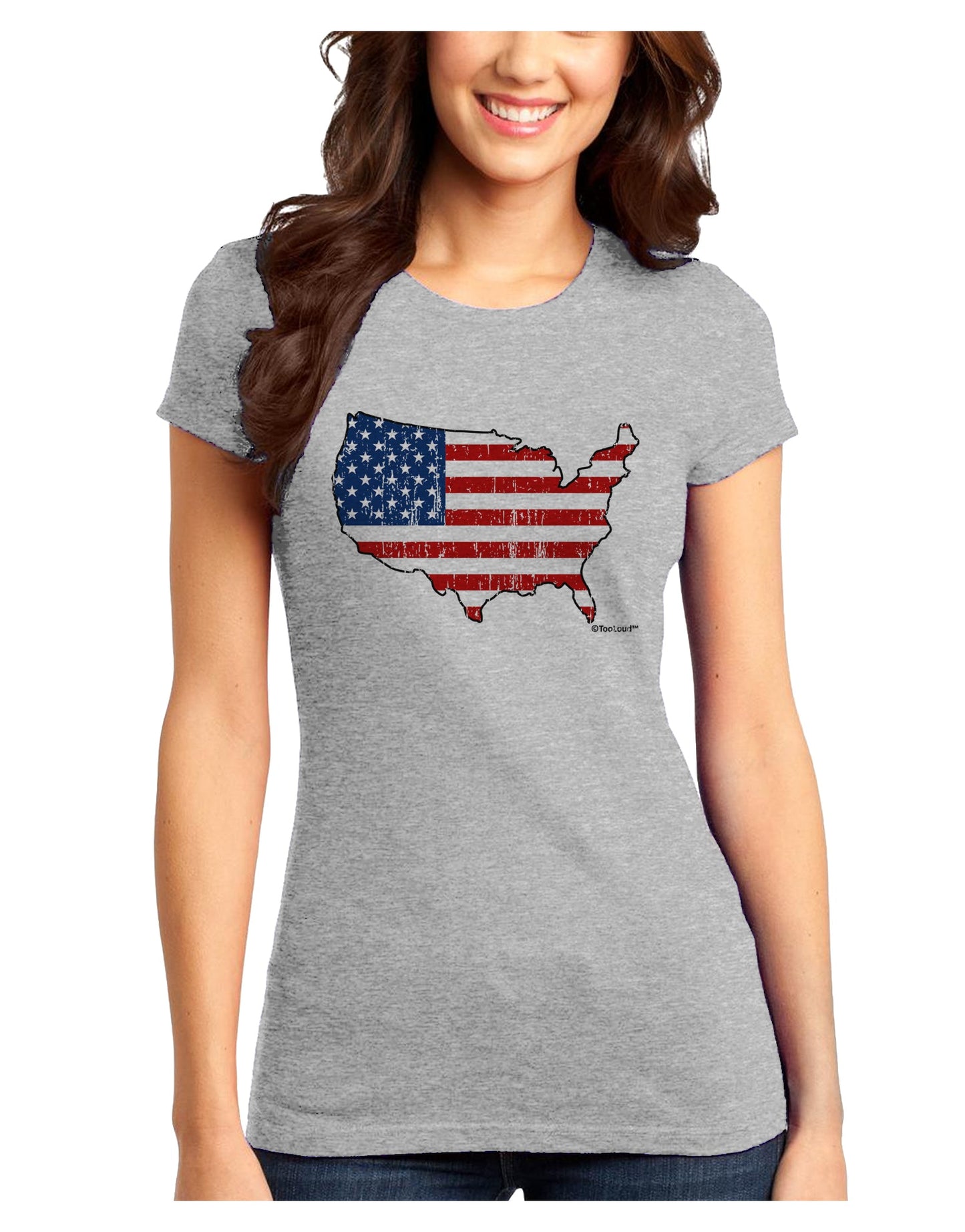 United States Cutout - American Flag Distressed Juniors T-Shirt by TooLoud-Womens Juniors T-Shirt-TooLoud-Ash-Gray-Juniors Fitted X-Small-Davson Sales