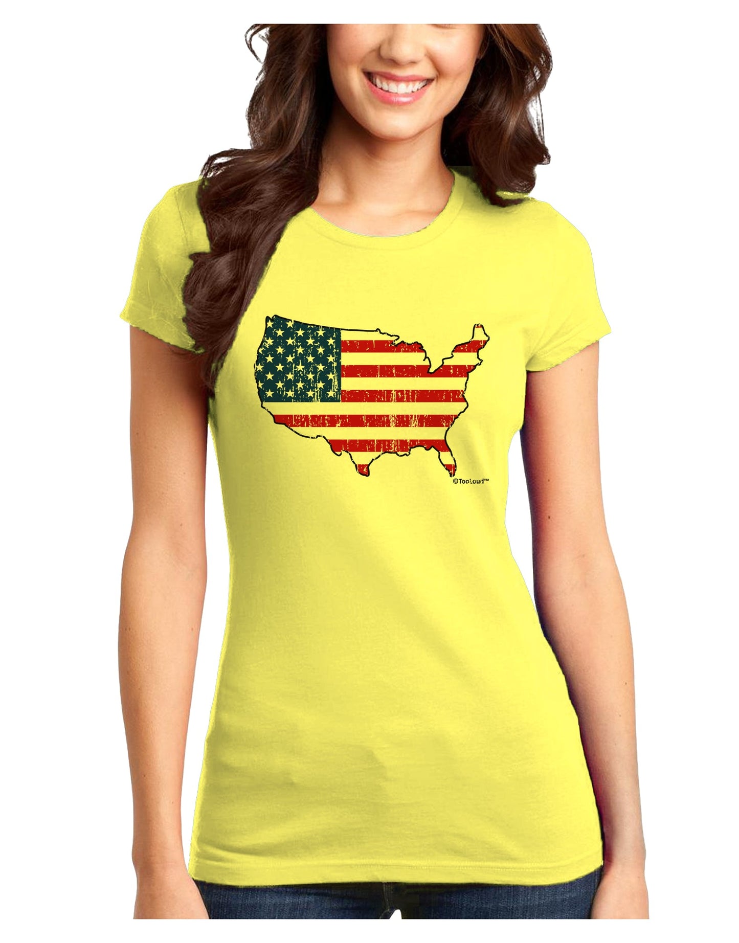 United States Cutout - American Flag Distressed Juniors T-Shirt by TooLoud-Womens Juniors T-Shirt-TooLoud-Yellow-Juniors Fitted X-Small-Davson Sales