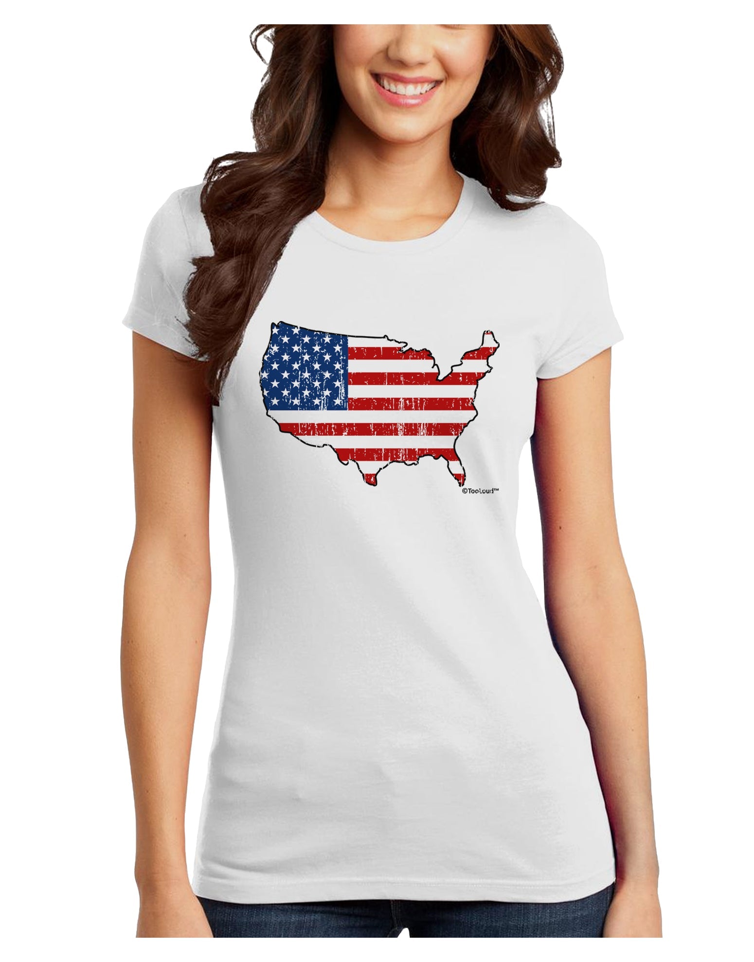 United States Cutout - American Flag Distressed Juniors T-Shirt by TooLoud-Womens Juniors T-Shirt-TooLoud-White-Juniors Fitted X-Small-Davson Sales