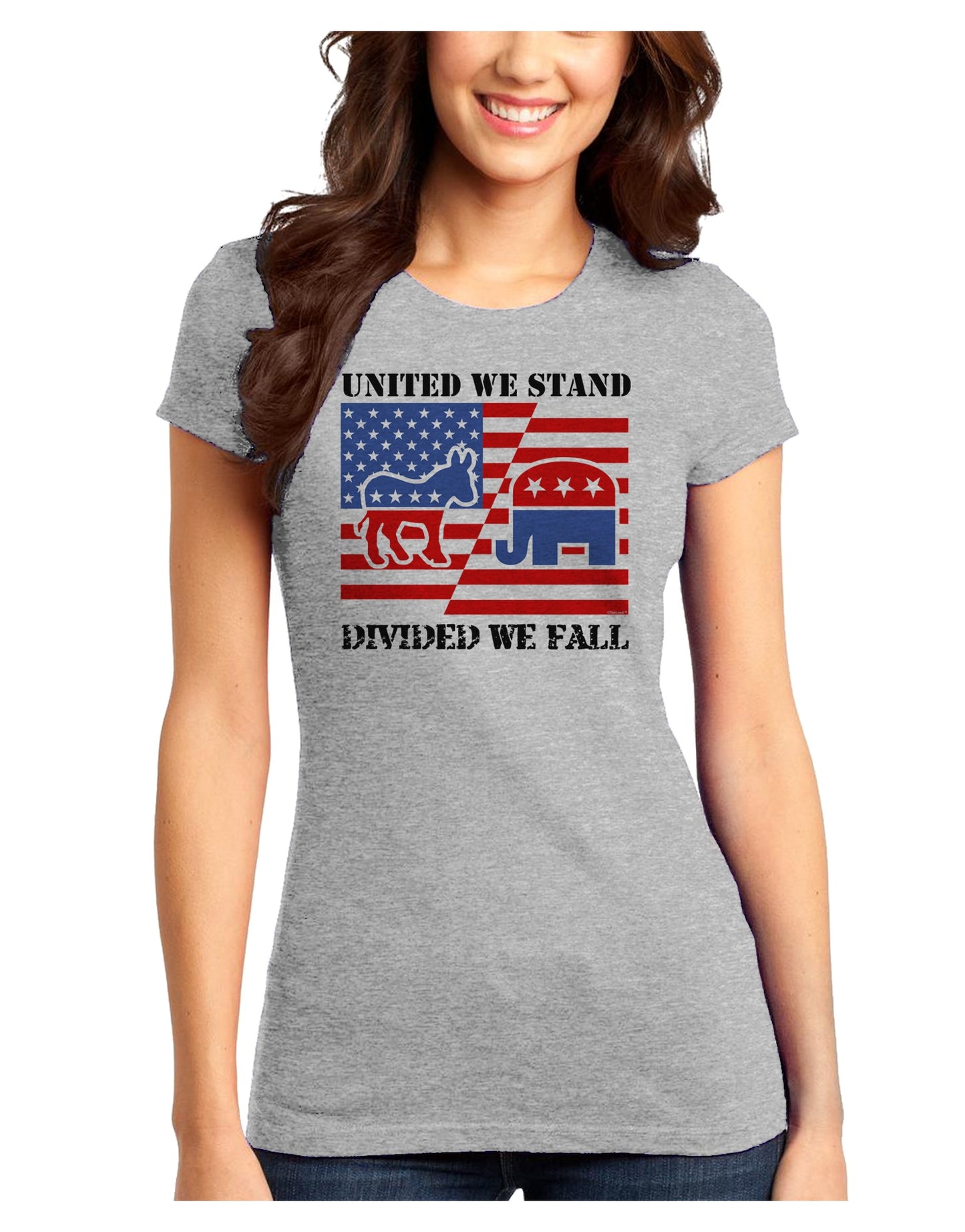 United We Stand Divided We Fall Juniors T-Shirt-Womens Juniors T-Shirt-TooLoud-Ash-Gray-Juniors Fitted XS-Davson Sales