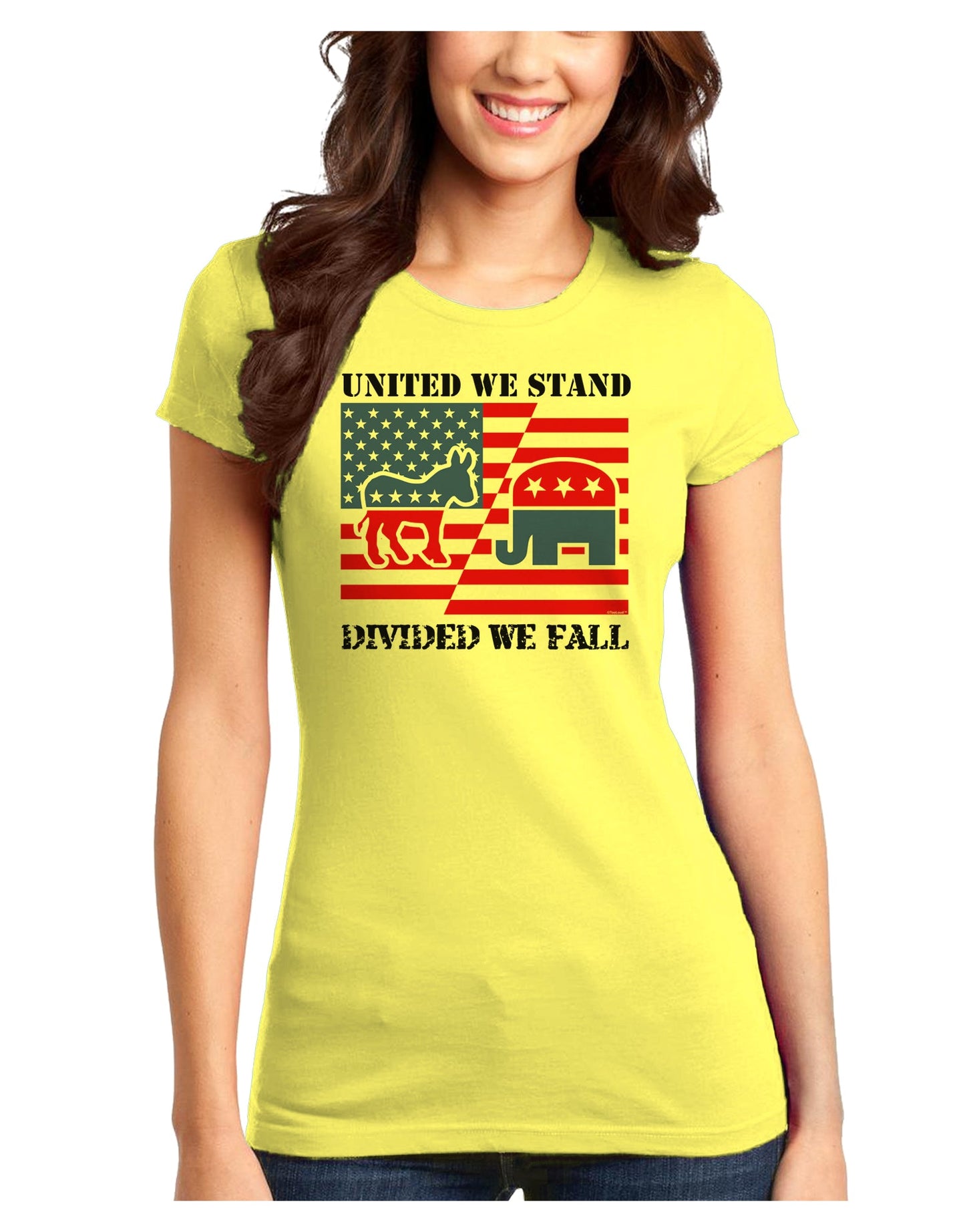 United We Stand Divided We Fall Juniors T-Shirt-Womens Juniors T-Shirt-TooLoud-Yellow-Juniors Fitted XS-Davson Sales