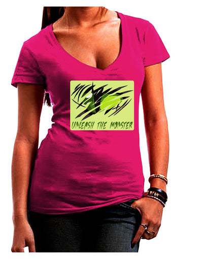 Unleash The Monster Juniors V-Neck Dark T-Shirt-Womens V-Neck T-Shirts-TooLoud-Hot-Pink-Juniors Fitted Small-Davson Sales