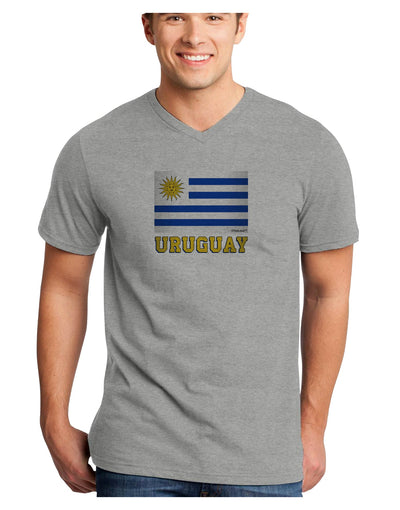 Uruguay Flag Adult V-Neck T-shirt-Mens V-Neck T-Shirt-TooLoud-HeatherGray-Small-Davson Sales