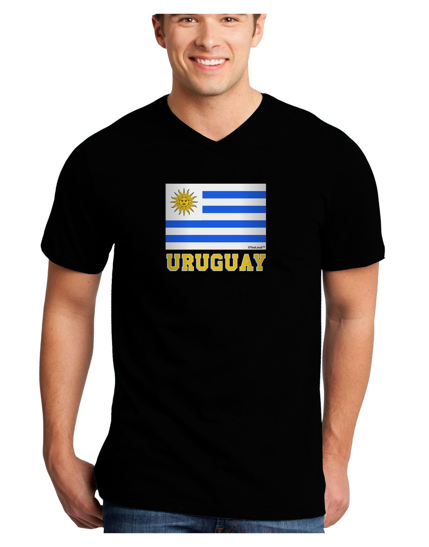 Uruguay Flag Dark Adult Dark V-Neck T-Shirt-TooLoud-Black-Small-Davson Sales