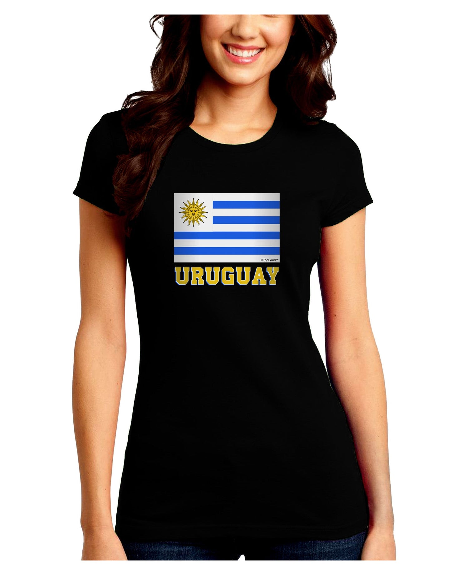 Uruguay Flag Dark Juniors Petite Crew Dark T-Shirt-T-Shirts Juniors Tops-TooLoud-Black-Juniors Fitted Small-Davson Sales