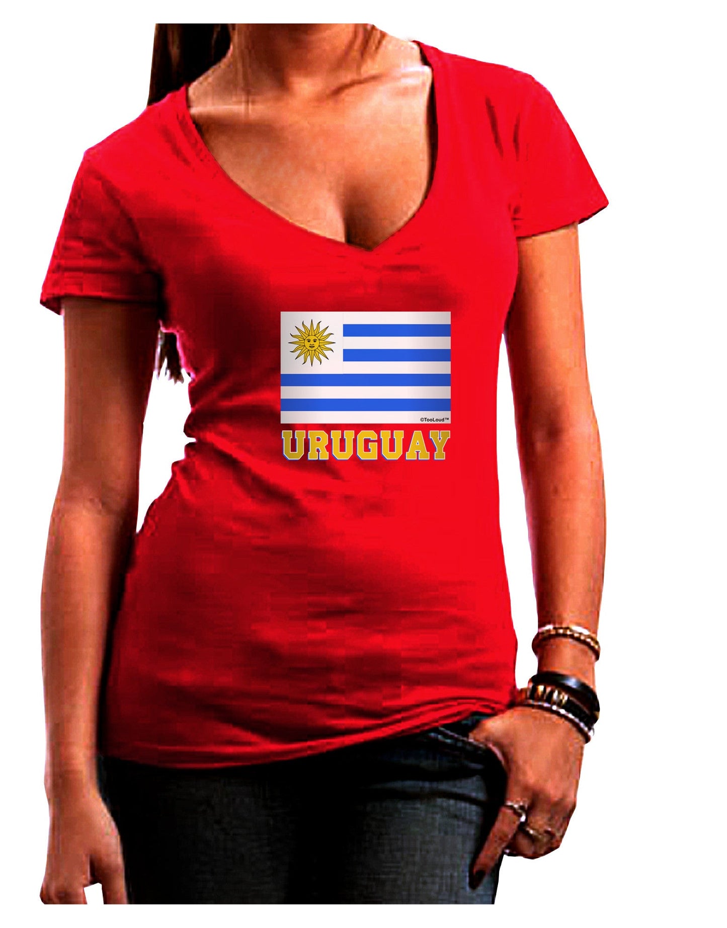 Uruguay Flag Dark Womens V-Neck Dark T-Shirt-Womens V-Neck T-Shirts-TooLoud-Red-Juniors Fitted Small-Davson Sales
