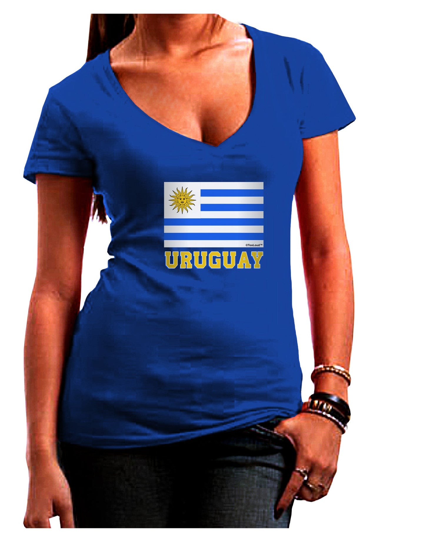 Uruguay Flag Dark Womens V-Neck Dark T-Shirt-Womens V-Neck T-Shirts-TooLoud-Royal-Blue-Juniors Fitted Small-Davson Sales