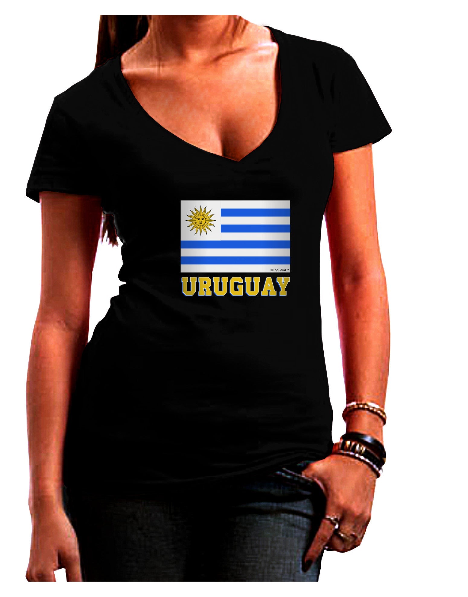 Uruguay Flag Dark Womens V-Neck Dark T-Shirt-Womens V-Neck T-Shirts-TooLoud-Black-Juniors Fitted Small-Davson Sales