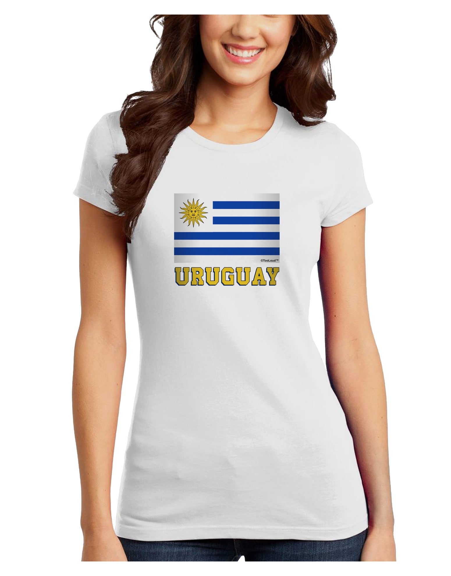 Uruguay Flag Juniors Petite T-Shirt-T-Shirts Juniors Tops-TooLoud-White-Juniors Fitted X-Small-Davson Sales