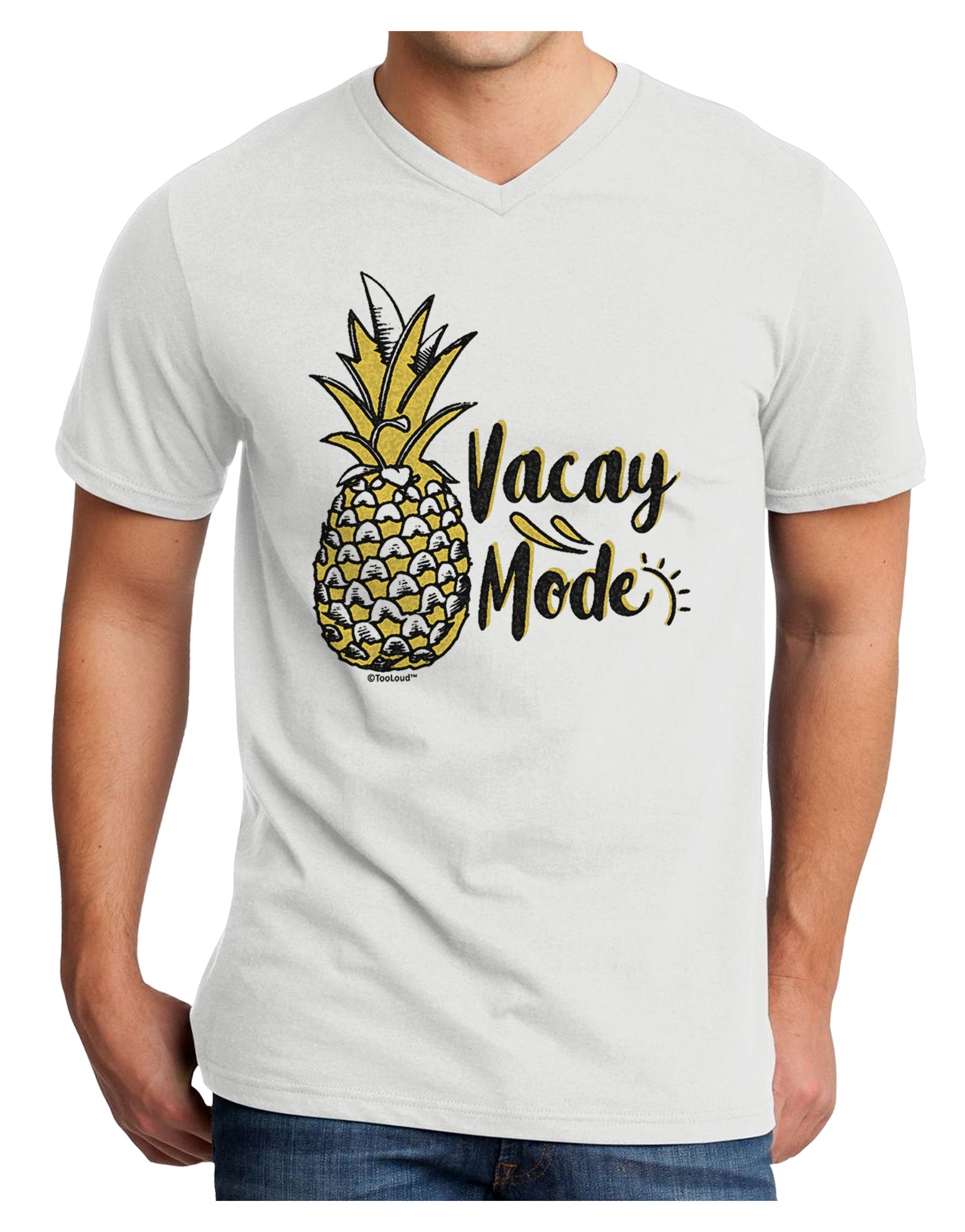 Vacay Mode Pinapple Adult V-Neck T-shirt-Mens V-Neck T-Shirt-TooLoud-White-Small-Davson Sales