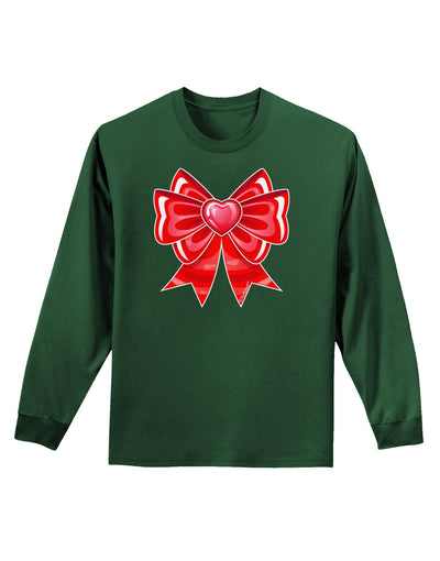 Valentine's Day Heart Bow Adult Long Sleeve Dark T-Shirt-TooLoud-Dark-Green-Small-Davson Sales