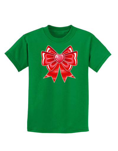 Valentine's Day Heart Bow Childrens Dark T-Shirt-Childrens T-Shirt-TooLoud-Kelly-Green-X-Small-Davson Sales