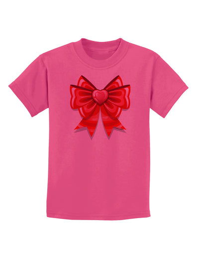 Valentine's Day Heart Bow Childrens T-Shirt-Childrens T-Shirt-TooLoud-Sangria-X-Small-Davson Sales