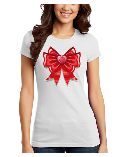 Valentine's Day Heart Bow Juniors T-Shirt-Womens Juniors T-Shirt-TooLoud-White-Juniors Fitted X-Small-Davson Sales