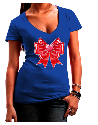 Valentine's Day Heart Bow Juniors V-Neck Dark T-Shirt-Womens V-Neck T-Shirts-TooLoud-Royal-Blue-Juniors Fitted Small-Davson Sales