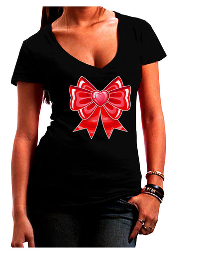 Valentine's Day Heart Bow Juniors V-Neck Dark T-Shirt-Womens V-Neck T-Shirts-TooLoud-Black-Juniors Fitted Small-Davson Sales