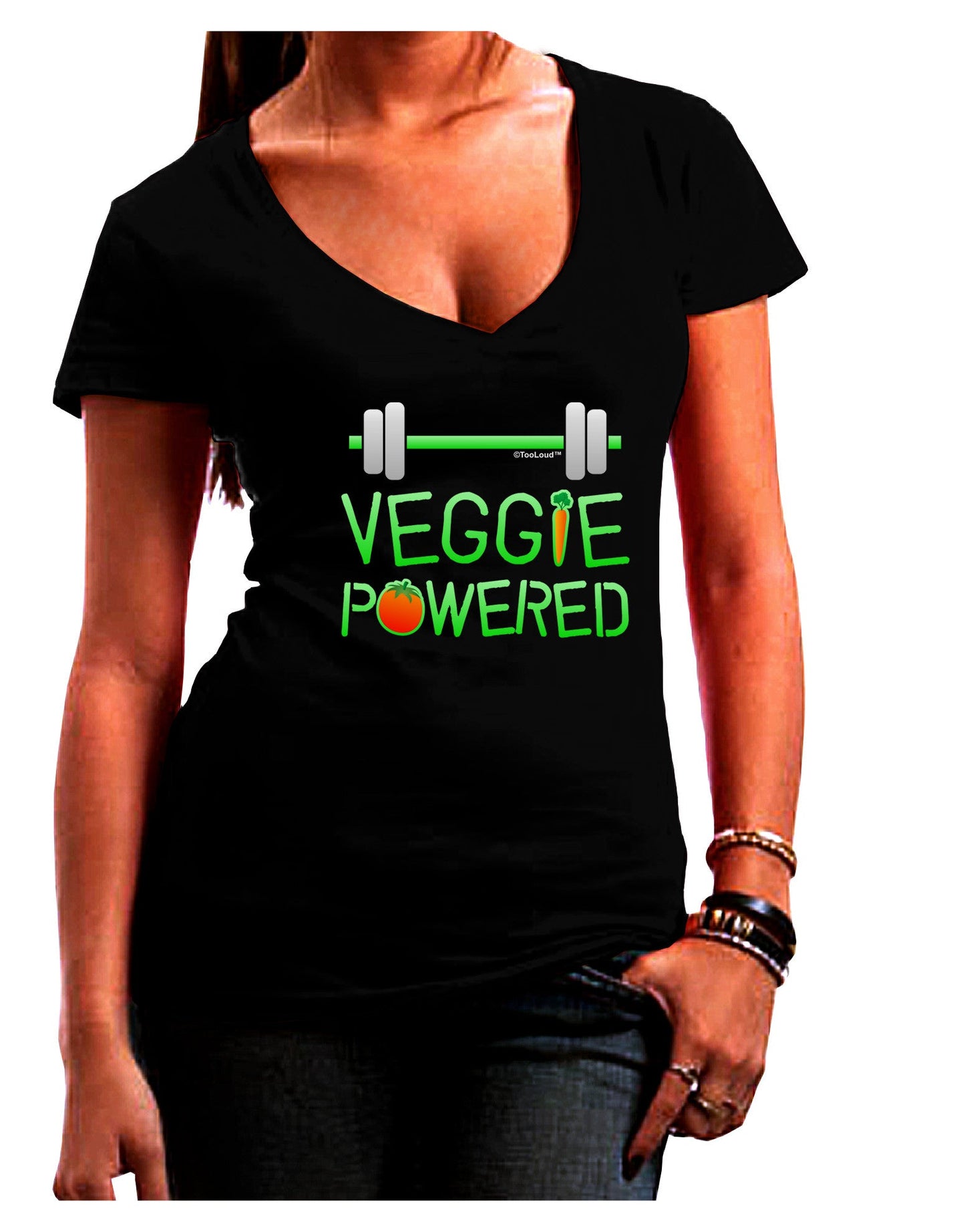 Veggie Powered Womens V-Neck Dark T-Shirt-Womens V-Neck T-Shirts-TooLoud-Black-Juniors Fitted Small-Davson Sales