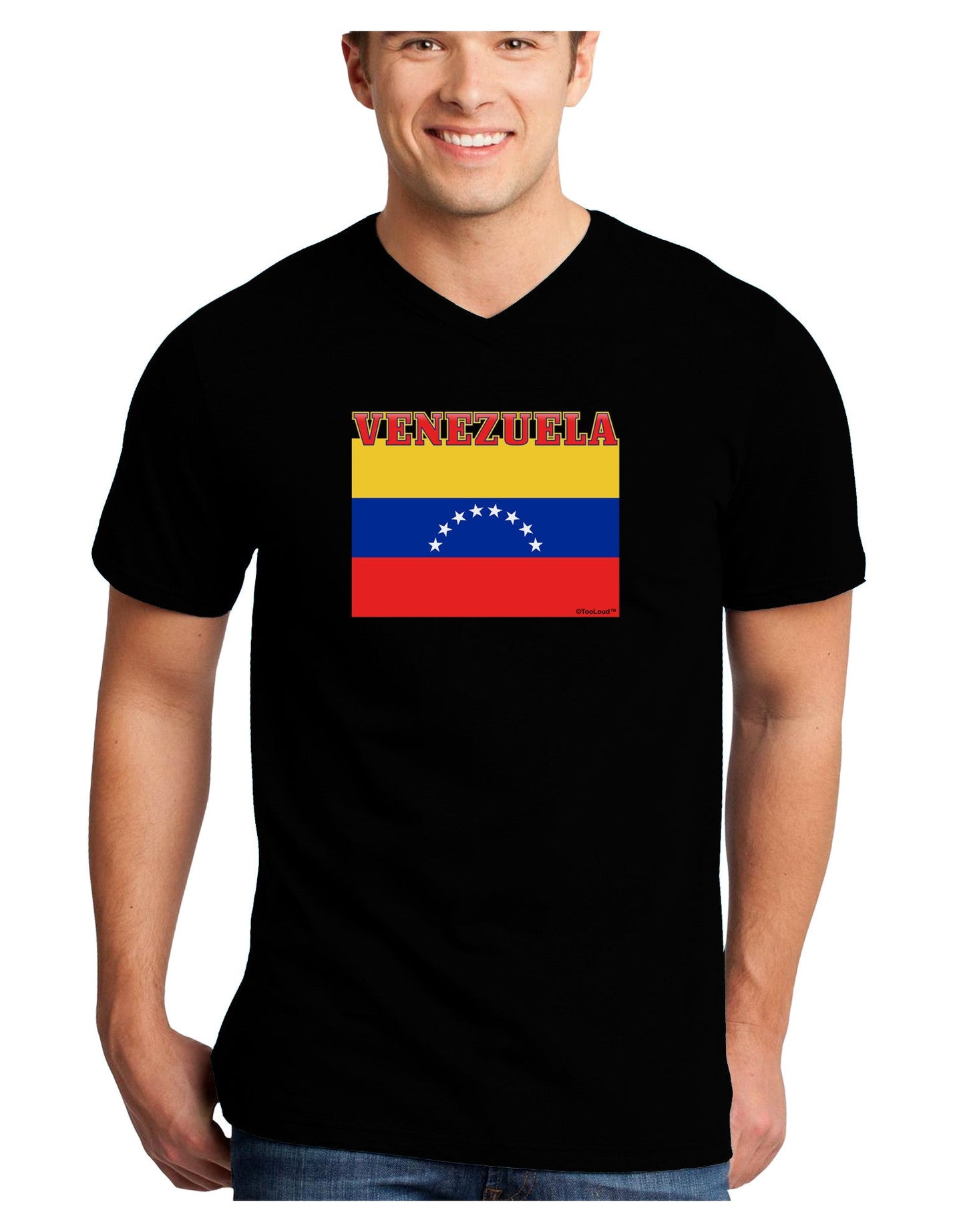 Venezuela Flag Adult Dark V-Neck T-Shirt-TooLoud-Black-Small-Davson Sales
