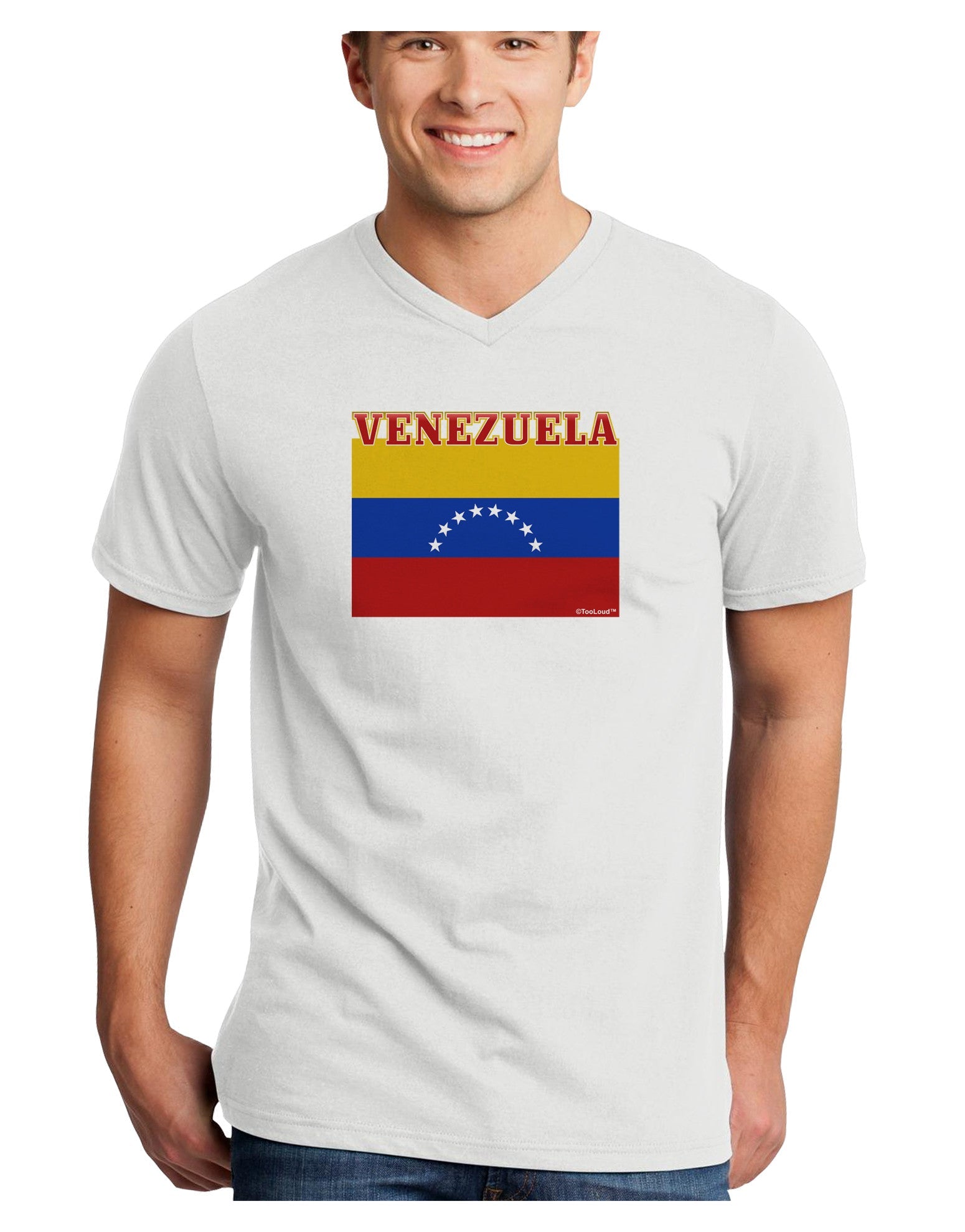 Venezuela Flag Adult V-Neck T-shirt-Mens V-Neck T-Shirt-TooLoud-White-Small-Davson Sales