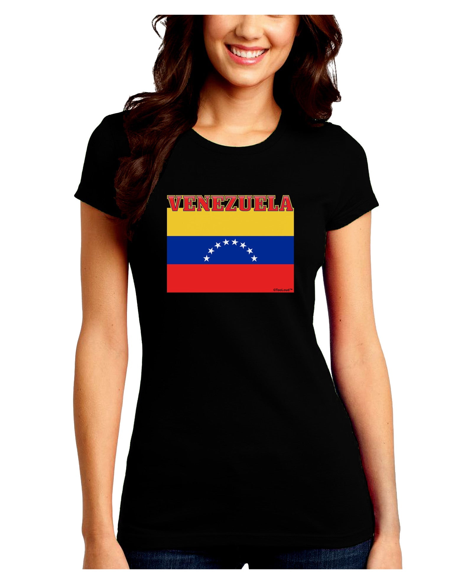Venezuela Flag Juniors Petite Crew Dark T-Shirt-T-Shirts Juniors Tops-TooLoud-Black-Juniors Fitted Small-Davson Sales
