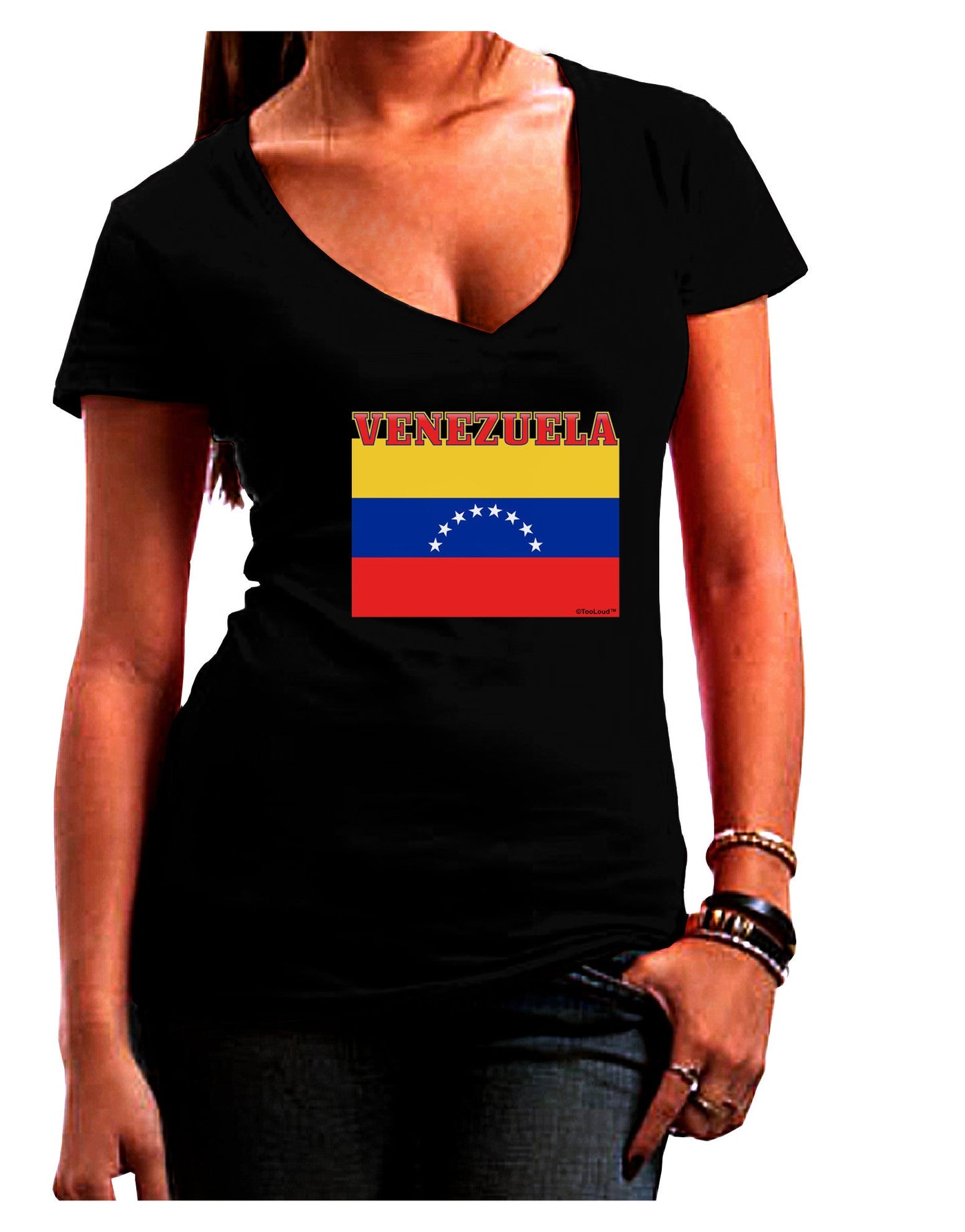 Venezuela Flag Womens V-Neck Dark T-Shirt-Womens V-Neck T-Shirts-TooLoud-Black-Juniors Fitted Small-Davson Sales