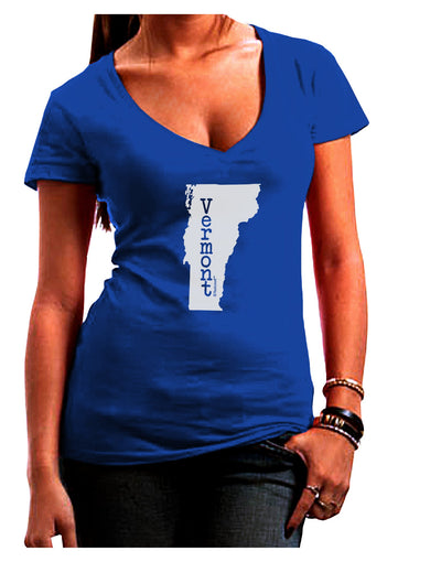 Vermont - United States Shape Juniors V-Neck Dark T-Shirt by TooLoud-Womens V-Neck T-Shirts-TooLoud-Royal-Blue-Juniors Fitted Small-Davson Sales