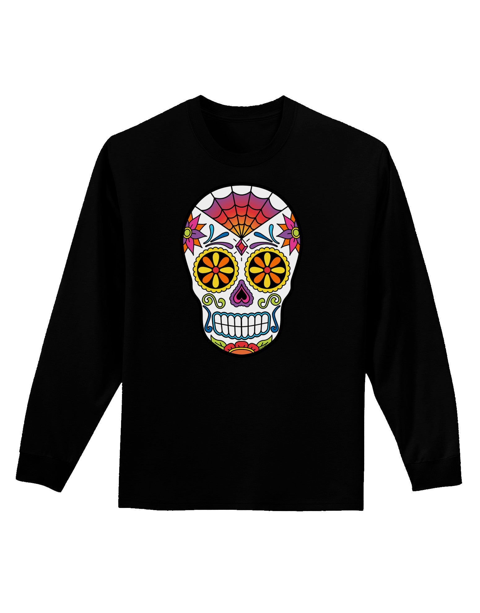 Version 1 Colorful Day of the Dead Calavera Adult Long Sleeve Dark T-Shirt-TooLoud-Black-Small-Davson Sales