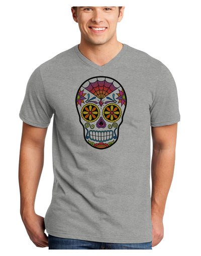 Version 1 Colorful Day of the Dead Calavera Adult V-Neck T-shirt-Mens V-Neck T-Shirt-TooLoud-HeatherGray-Small-Davson Sales