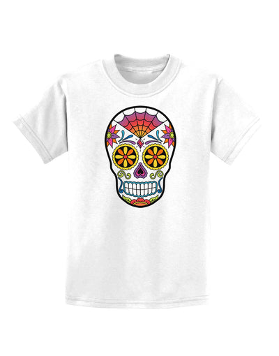 Version 1 Colorful Day of the Dead Calavera Childrens T-Shirt-Childrens T-Shirt-TooLoud-White-X-Small-Davson Sales