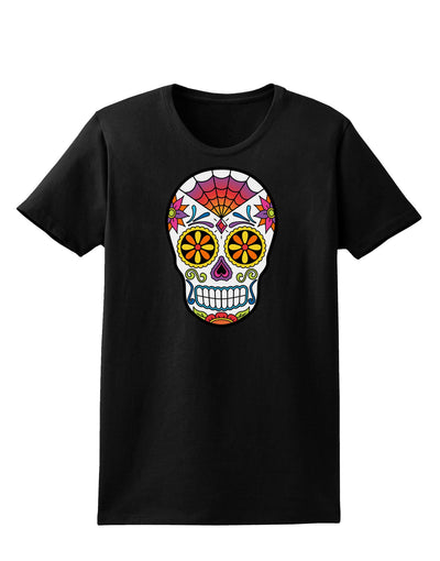 Version 1 Colorful Day of the Dead Calavera Womens Dark T-Shirt-TooLoud-Black-X-Small-Davson Sales