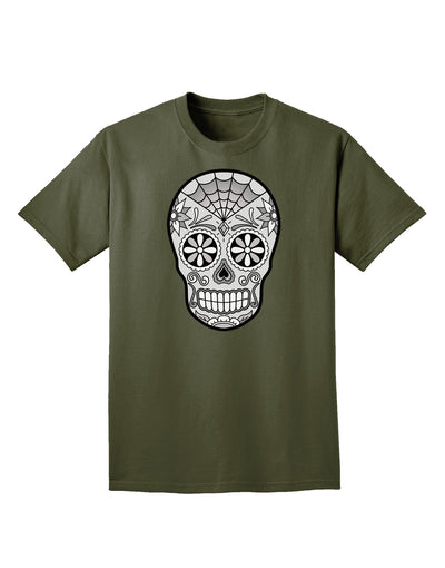 Version 10 Grayscale Day of the Dead Calavera Adult Dark T-Shirt-Mens T-Shirt-TooLoud-Military-Green-Small-Davson Sales