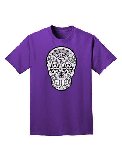 Version 10 Grayscale Day of the Dead Calavera Adult Dark T-Shirt-Mens T-Shirt-TooLoud-Purple-Small-Davson Sales