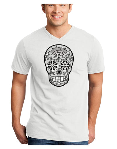 Version 10 Grayscale Day of the Dead Calavera Adult V-Neck T-shirt-Mens V-Neck T-Shirt-TooLoud-White-Small-Davson Sales