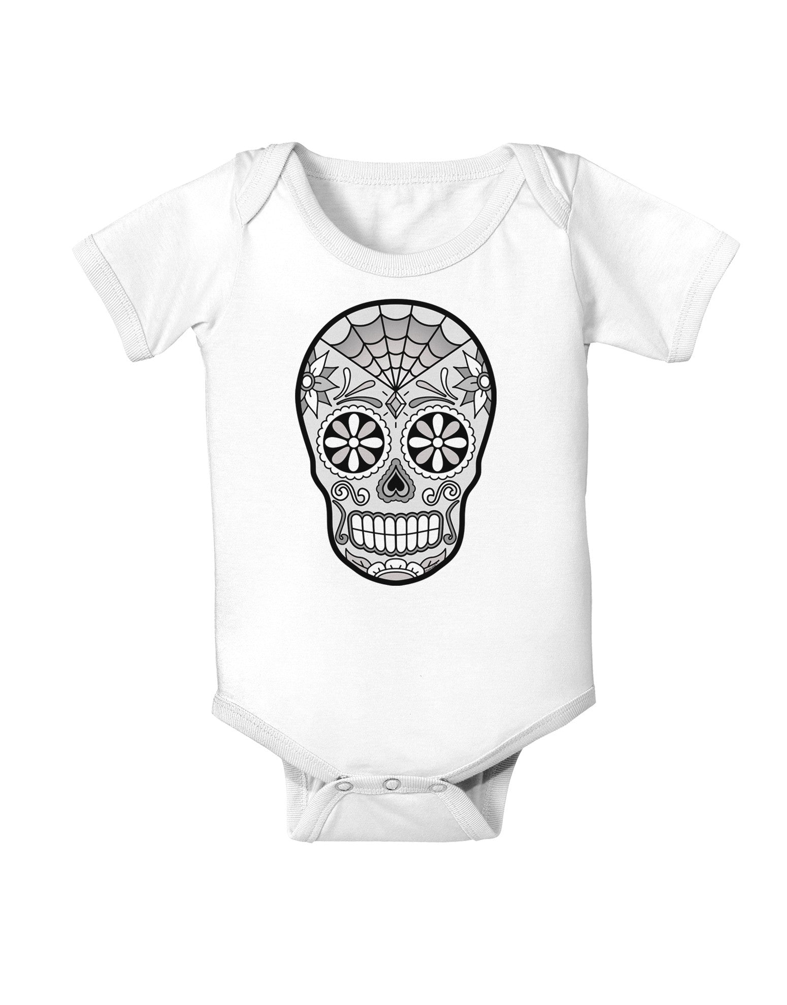 Version 10 Grayscale Day of the Dead Calavera Baby Romper Bodysuit-Baby Romper-TooLoud-White-06-Months-Davson Sales